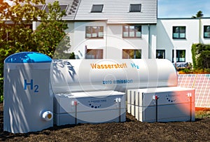 Hydrogen renewable energy production - hydrogen gas for clean electricity at real estate home