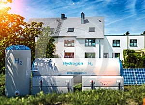 Hydrogen renewable energy production - hydrogen gas for clean electricity at real estate home