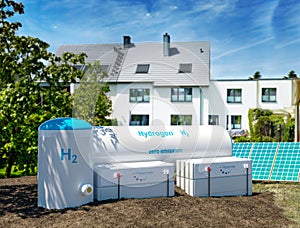 Hydrogen renewable energy production - hydrogen gas for clean electricity at real estate home