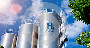 Hydrogen renewable energy production - hydrogen gas for clean electricity solar and windturbine facility