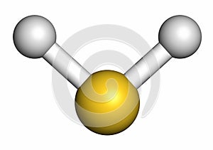 Hydrogen sulfide (H2S) molecule, 3D rendering. Toxic gas with characteristic odor of rotten eggs. Atoms are represented as spheres