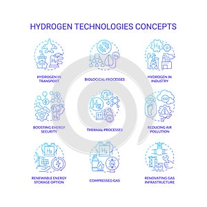 Hydrogen technologies concept icons set