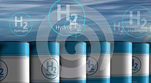 Hydrogen zero emissions fuel barrels in row