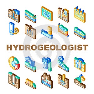 hydrogeologist industrial icons set vector