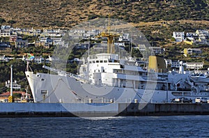 Hydrographic vessel of the South African Navy at the quay wall in the port