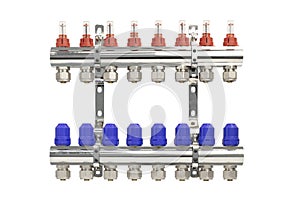 Hydronic control appliances for underfloor heating and cooling. Manifold assembly for floor heating.