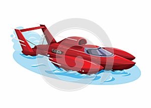 Hydroplane boat racing red cartoon illustration vector