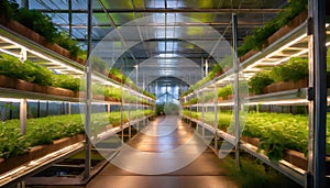 A hydroponic vertical farm in a building with advanced farming technology. Generated with AI