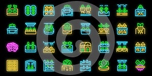 Hydroponics icons set vector neon