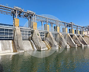 Hydropower Plant on the Nistru river in Dubasari Dubossary, Moldova. Hydro power station, water dam, renewable electric energy