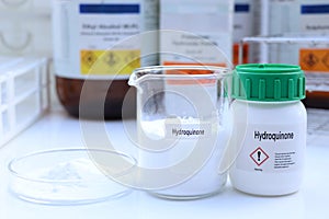 Hydroquinone in chemical container , chemical in the laboratory and industry