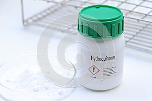 Hydroquinone in chemical container , chemical in the laboratory and industry