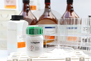 Hydroquinone in chemical container , chemical in the laboratory and industry