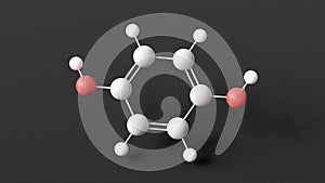 hydroquinone molecule, molecular structure, benzene-1.4-diol, ball and stick 3d model, structural chemical formula with colored