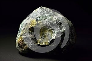 Hydrotalcite is rare precious natural stone on black background. AI generated. Header banner mockup with space.