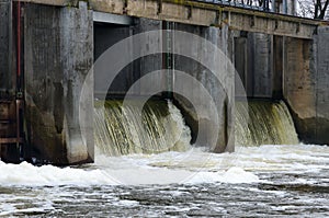 Hydrotechnical structure on river Iput in Dobrush, Belarus photo