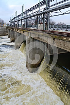 Hydrotechnical structure on river Iput in Dobrush, Belarus photo
