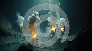 Hydrothermal vents at the bottom of the ocean. Generative AI
