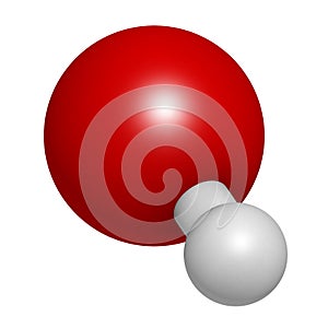 Hydroxide anion, chemical structure. 3D rendering. Atoms are represented as spheres with conventional color coding: hydrogen (