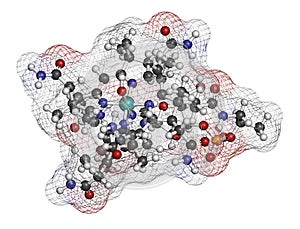 Hydroxocobalamin vitamin B12 molecule. Often given therapeutically in case of B12 deficiency but also to treat cyanide poisoning.