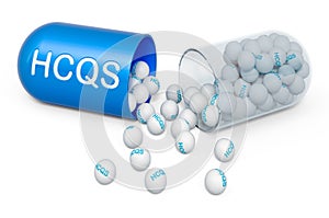 Hydroxychloroquine HCQ pill, 3D rendering