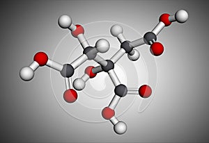 Hydroxycitric acid, HCA molecule. It is derivative of citric acid. Molecular model. 3D rendering