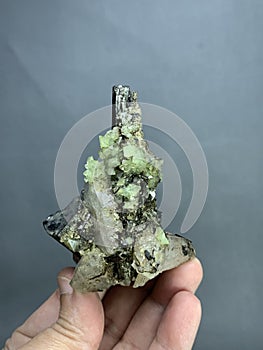 Hydroxyl green herderite bunch with tourmaline specimen from skardu pakistan