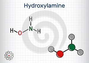 Hydroxylamine, NH2OH molecule. It is inorganic compound, used in organic synthesis and as a reducing agent, due to its ability to photo