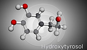 Hydroxytyrosol molecule. It is catechol. Molecular model. 3D rendering photo