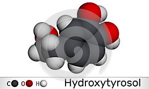 Hydroxytyrosol molecule. It is catechol. Molecular model. 3D rendering photo