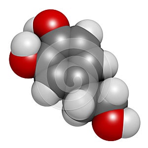 Hydroxytyrosol olive oil antioxidant molecule. 3D rendering. Atoms are represented as spheres with conventional color coding:. photo