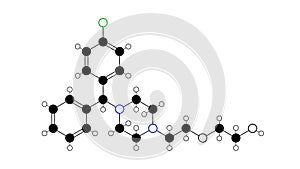 hydroxyzine molecule, structural chemical formula, ball-and-stick model, isolated image anxiolytics