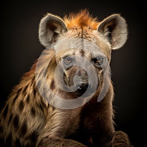 Hyena Portrait On Black Background: Juergen Teller Style