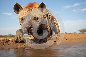 hyena scavenging in a dry savannah