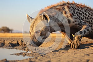 hyena scavenging in a dry savannah