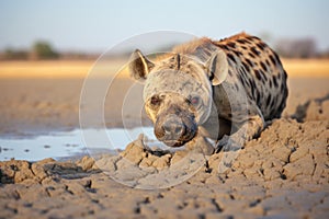 hyena scavenging in a dry savannah