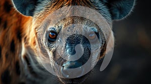 A hyenas eyes fixated on its surroundings the pupils dilating to take in as much light as possible. In low light