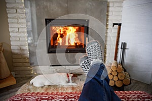 Hygge concept with man legs photo