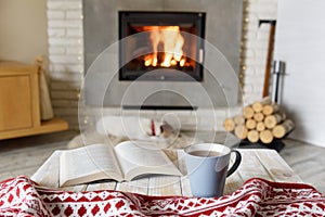 Hygge concept with open book
