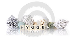 Hygge spelt with word tiles