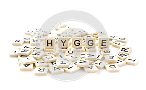 HYGGE spelt on word tiles