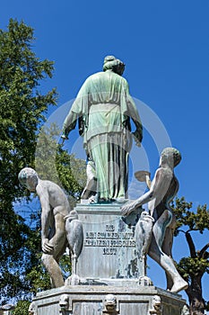 Hygieia Fountain Karlsruhe with the german  inscription Gib den Starken Mut Kranken frisches Blut