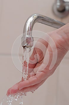 Hygiene. Cleaning Hands. Washing hands on sink