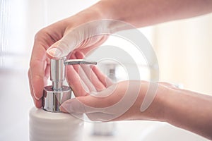 Hygiene concept. Water flowing from faucet.