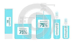 Hygiene Icons Set. Antiseptic Gel. Washing Hand with Soap. 75% ethanol disinfectant solution. Ethanol disinfectant solution,