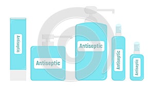 Hygiene Icons Set. Antiseptic Gel. Washing Hand with Soap. Vector Illustration