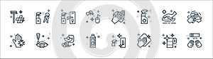 Hygiene line icons. linear set. quality vector line set such as hand dryer, wipe, alcohol, hand wash, cleaning, door lock, hand