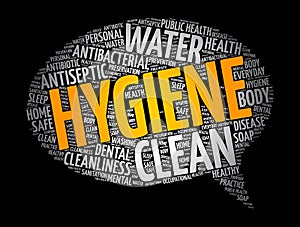 Hygiene message bubble word cloud collage, health concept background