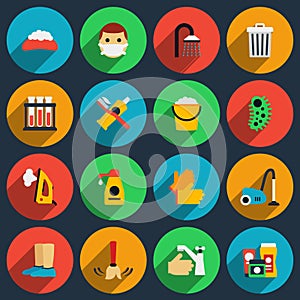 Hygiene and sanitation vector flat icons set