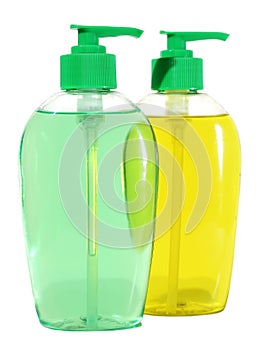 Hygiene Sanitizer Plastic Bottle with Cleaner isolated on white background. Closed Cosmetic Or Of Gel, Liquid Soap